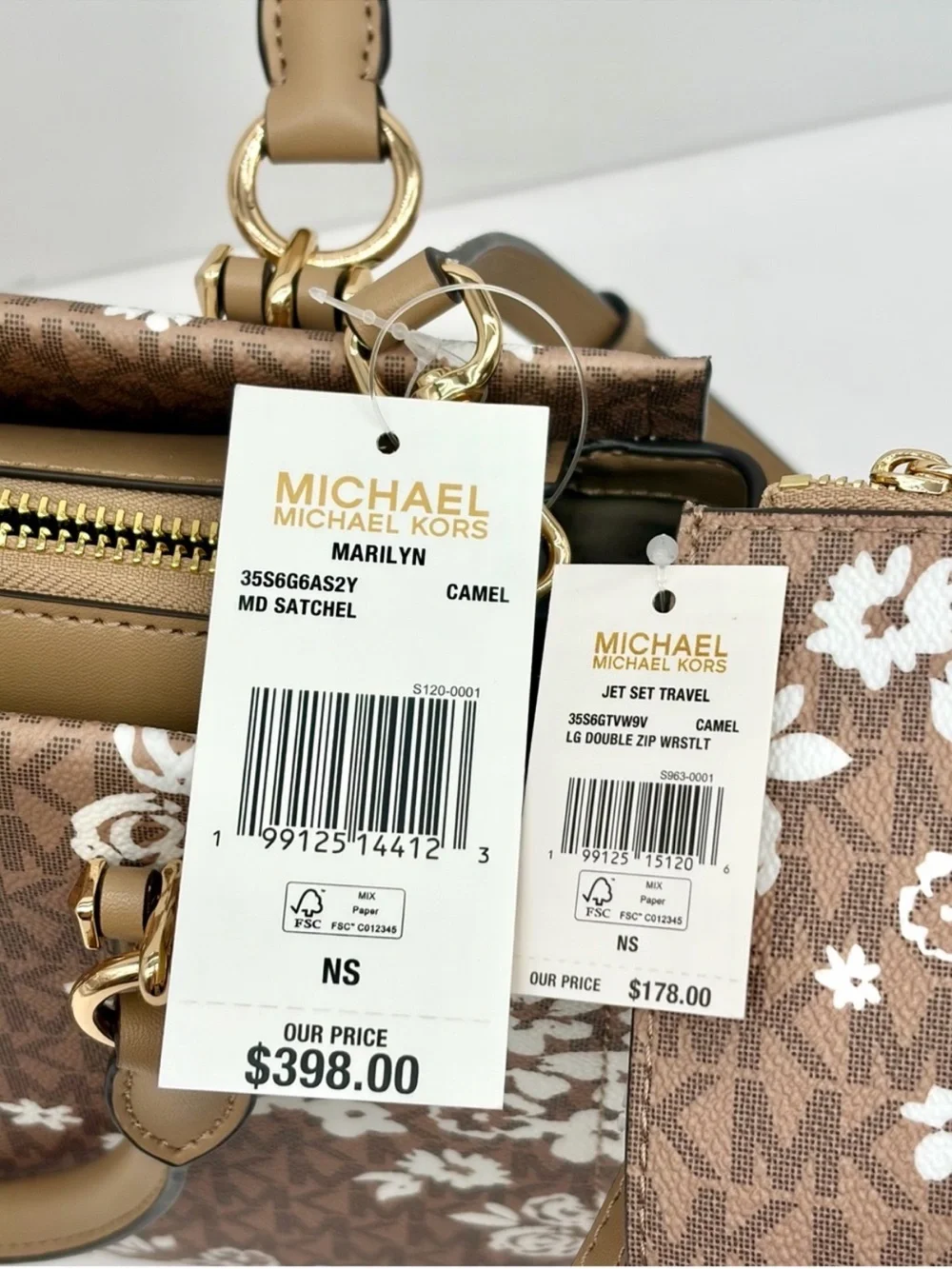 Michael Kors Marilyn Medium Printed Signature Logo Satchel and Wallet Set